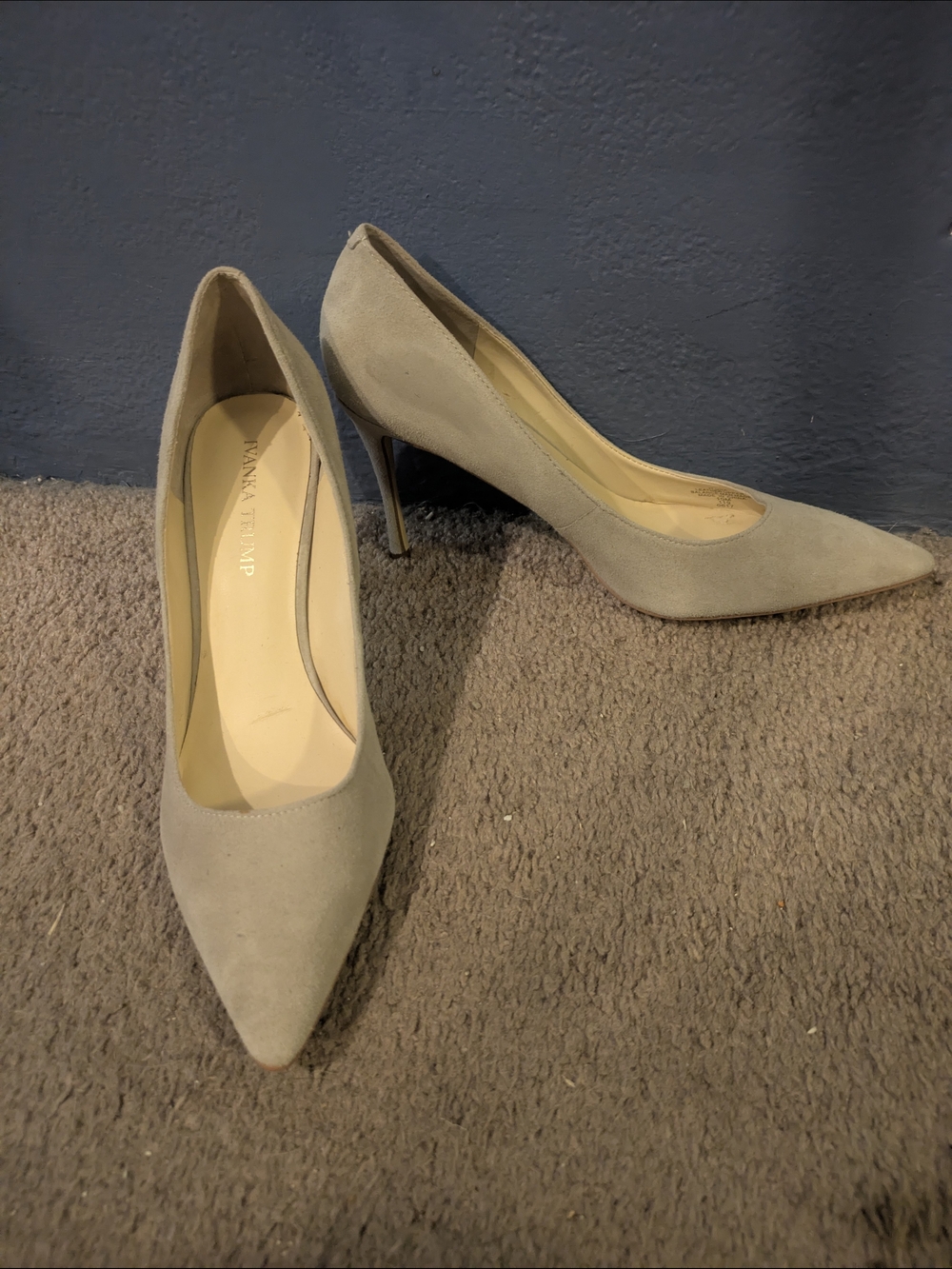 Ivanka Trump Classic Pointed Toe Suede 4" Stiletto Heels in Taupe 10M